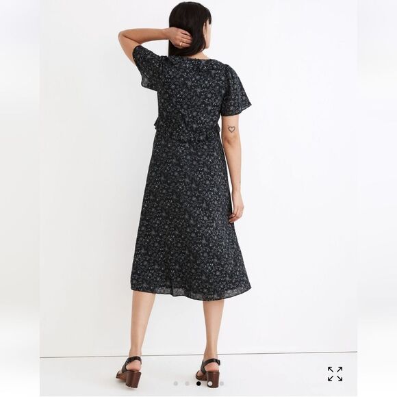 Madewell Black Floral Midi Dress - Picture 6 of 9